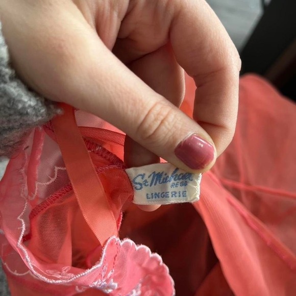 Vintage Y2K St Michael Sheer Coral Pink Lace Slip Dress - Picture 4 of 7